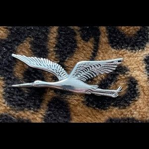Sterling Silver Crane Vintage Brooch